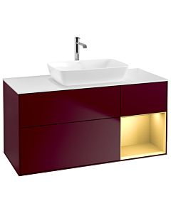 Villeroy und Boch Finion Waschtischunterschrank G831HFHB 120cm, Abdeckplatte white matt, Emotion, Regale Gold matt lacquer, Peony Matt