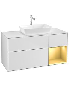 Villeroy und Boch Finion Waschtischunterschrank G831HFMT 120cm, Abdeckplatte white matt, Emotion, Regale Gold matt lacquer, White matt lacquer