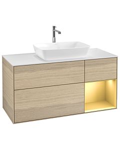 Villeroy und Boch Finion Villeroy und Boch G831HFPC 120cm, plaque de recouvrement blanc mat, Emotion, étagères laqué or mat, Oak Veneer