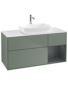 Villeroy und Boch Finion Waschtischunterschrank G831HGGM 120cm, Abdeckplatte white matt, Emotion, Regale Midnight matt lacquer, Olive Matt Lacquer