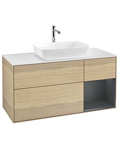 Villeroy und Boch Finion Waschtischunterschrank G831HGPC 120cm, Abdeckplatte white matt, Emotion, Regale Midnight matt lacquer, Oak Veneer