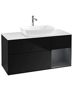 Villeroy und Boch Finion Waschtischunterschrank G831HGPH 120cm, Abdeckplatte white matt, Emotion, Regale Midnight matt lacquer, Glossy Black Lacquer