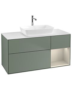 Villeroy und Boch Finion Waschtischunterschrank G831HHGM 120cm, Abdeckplatte white matt, Emotion, Regale sand matt lacquer, Olive Matt Lacquer
