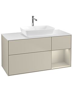 Villeroy und Boch Finion Waschtischunterschrank G831HHHH 120cm, Abdeckplatte white matt, Emotion, Regale sand matt lacquer, Sand Matt Lacquer