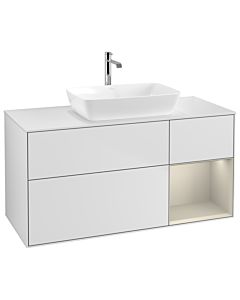 Villeroy und Boch Finion Waschtischunterschrank G831HHMT 120cm, Abdeckplatte white matt, Emotion, Regale sand matt lacquer, White matt lacquer