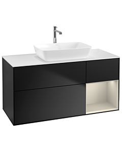 Villeroy und Boch Finion Villeroy und Boch G831HHPD 120cm, plaque de recouvrement blanc mat, Emotion, étagères laqué sable mat, laqué noir mat