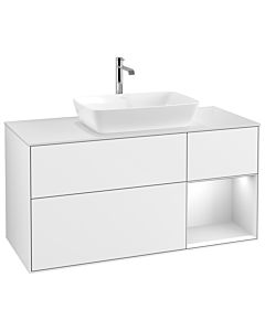 Villeroy und Boch Finion Villeroy und Boch G831MTGF 120cm, plaque de recouvrement blanc mat, Emotion, étagères laqué blanc mat, laqué blanc brillant