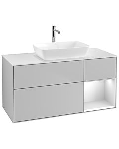 Villeroy und Boch Finion Waschtischunterschrank G831MTGJ 120cm, Abdeckplatte white matt, Emotion, Regale White matt lacquer, Light grey matt