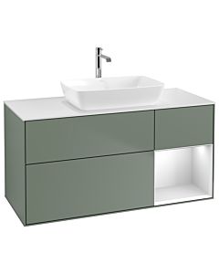 Villeroy und Boch Finion Villeroy und Boch G831MTGM 120cm, plaque de finition blanc mat, Emotion, étagères laqué blanc mat, Olive Matt Lacquer