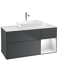 Villeroy und Boch Finion Villeroy und Boch G831MTHG 120cm, plaque de finition blanc mat, Emotion, étagères laqué blanc mat, Midnight Blue Matt Lacquer