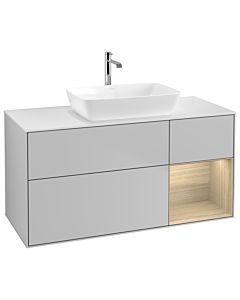 Villeroy und Boch Finion Villeroy und Boch G831PCGJ 120cm, plaque de finition blanc mat, Emotion, étagères Oak Veneer , gris clair mat