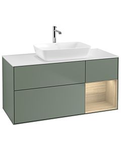 Villeroy und Boch Finion Waschtischunterschrank G831PCGM 120cm, Abdeckplatte white matt, Emotion, Regale Oak Veneer, Olive Matt Lacquer