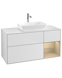 Villeroy und Boch Finion Waschtischunterschrank G831PCMT 120cm, Abdeckplatte white matt, Emotion, Regale Oak Veneer, White matt lacquer