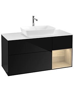 Villeroy und Boch Finion Villeroy und Boch G831PCPH 120cm, plaque de finition blanc mat, emotion, étagères Oak Veneer , Glossy Black Lacquer
