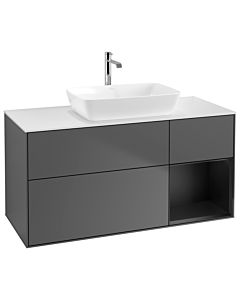 Villeroy und Boch Finion Villeroy und Boch Finion G831PDGK 120cm, cover plate white matt, Emotion, shelves black matt lacquer, anthracite matt