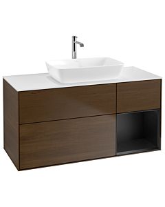 Villeroy und Boch Finion Villeroy und Boch Finion G831PDGN 120cm, cover plate white matt, Emotion, shelves black matt lacquer, walnut veneer