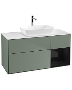 Villeroy und Boch Finion Villeroy und Boch G831PHGM 120cm, plaque de finition blanc mat, Emotion, étagères Laque noir brillant, Olive Matt Lacquer