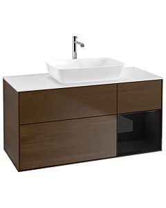 Villeroy und Boch Finion Villeroy und Boch G831PHGN 120cm, plaque de recouvrement blanc mat, Emotion, étagères Laque noir brillant, placage noyer