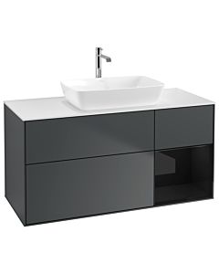 Villeroy und Boch Finion Villeroy und Boch G831PHHG 120cm, plaque de finition blanc mat, Emotion, étagères Laque noir brillant, Midnight Blue Matt Lacquer