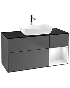 Villeroy und Boch Finion Waschtischunterschrank G832GFGK 120cm, Abdeckplatte black matt, Emotion, Regale Glossy white lacquer, Anthracite matt