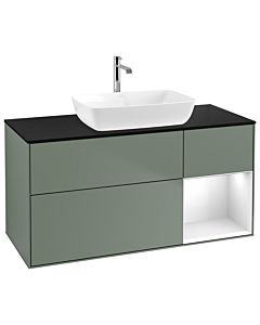 Villeroy und Boch Finion Waschtischunterschrank G832GFGM 120cm, Abdeckplatte black matt, Emotion, Regale Glossy white lacquer, Olive Matt Lacquer