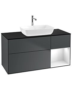 Villeroy und Boch Finion Waschtischunterschrank G832GFHG 120cm, Abdeckplatte black matt, Emotion, Regale Glossy white lacquer, Midnight Blue Matt Lacquer