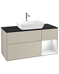 Villeroy und Boch Finion Villeroy und Boch G832GFHH 120cm, plaque de finition noir mat, Emotion, étagères Laque blanc brillant, Sand Matt Lacquer