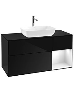 Villeroy und Boch Finion Waschtischunterschrank G832GFPH 120cm, Abdeckplatte black matt, Emotion, Regale Glossy white lacquer, Glossy Black Lacquer