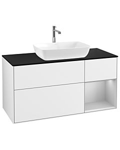 Villeroy und Boch Finion Villeroy und Boch G832GJGF 120cm, plaque de finition noir mat, Emotion, étagères Laque gris clair mat, Laque blanc brillant