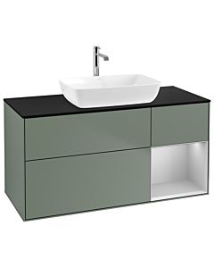 Villeroy und Boch Finion Waschtischunterschrank G832GJGM 120cm, Abdeckplatte black matt, Emotion, Regale Light grey matt lacquer, Olive Matt Lacquer
