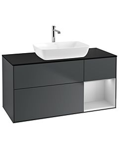 Villeroy und Boch Finion Waschtischunterschrank G832GJHG 120cm, Abdeckplatte black matt, Emotion, Regale Light grey matt lacquer, Midnight Blue Matt Lacquer