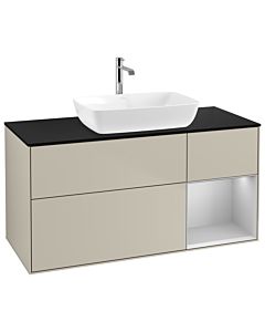 Villeroy und Boch Finion Waschtischunterschrank G832GJHH 120cm, Abdeckplatte black matt, Emotion, Regale Light grey matt lacquer, Sand Matt Lacquer
