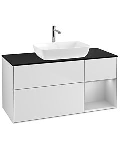 Villeroy und Boch Finion Waschtischunterschrank G832GJMT 120cm, Abdeckplatte black matt, Emotion, Regale Light grey matt lacquer, White matt lacquer