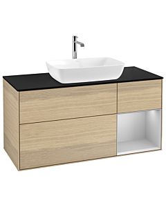 Villeroy und Boch Finion Waschtischunterschrank G832GJPC 120cm, Abdeckplatte black matt, Emotion, Regale Light grey matt lacquer, Oak Veneer