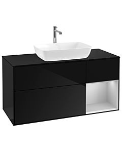 Villeroy und Boch Finion Villeroy und Boch G832GJPH 120cm, plaque de finition noir mat, Emotion, étagères Laque gris clair mat, Glossy Black Lacquer