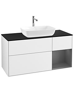 Villeroy und Boch Finion Waschtischunterschrank G832GKGF 120cm, Abdeckplatte black matt, Emotion, Regale Anthracite matt lacquer, Glossy white lacquer