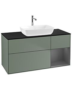 Villeroy und Boch Finion Villeroy und Boch G832GKGM 120cm, plaque de finition noir mat, Emotion, étagères laqué mat anthracite, Olive Matt Lacquer