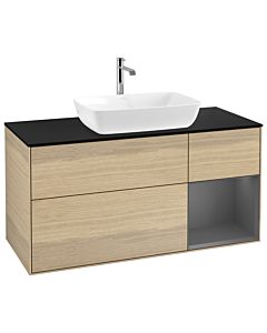 Villeroy und Boch Finion Waschtischunterschrank G832GKPC 120cm, Abdeckplatte black matt, Emotion, Regale Anthracite matt lacquer, Oak Veneer