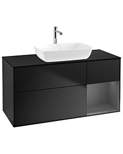 Villeroy und Boch Finion Waschtischunterschrank G832GKPD 120cm, Abdeckplatte black matt, Emotion, Regale Anthracite matt lacquer, Black matt lacquer