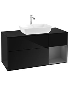 Villeroy und Boch Finion Waschtischunterschrank G832GKPH 120cm, Abdeckplatte black matt, Emotion, Regale Anthracite matt lacquer, Glossy Black Lacquer