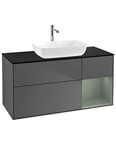 Villeroy und Boch Finion Waschtischunterschrank G832GMGK 120cm, Abdeckplatte black matt, Emotion, Regale Olive matt lacquer, Anthracite matt