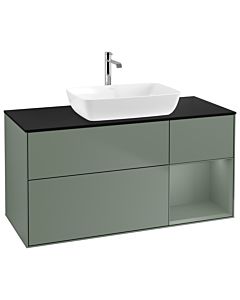 Villeroy und Boch Finion Villeroy und Boch G832GMGM 120cm, plaque de finition noir mat, Emotion, étagères olive laqué mat, Olive Matt Lacquer