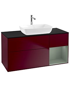 Villeroy und Boch Finion Villeroy und Boch G832GMHB 120cm, plaque de finition noir mat, Emotion, étagères olive laqué mat, Peony Matt