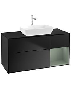 Villeroy und Boch Finion Villeroy und Boch G832GMPD 120cm, plaque de finition noir mat, Emotion, étagères laqué olive mat, laqué noir mat