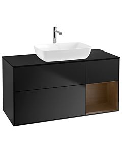 Villeroy und Boch Finion Waschtischunterschrank G832GNPD 120cm, Abdeckplatte black matt, Emotion, Regale Walnut Veneer, Black matt lacquer