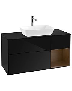Villeroy und Boch Finion Villeroy und Boch G832GNPH 120cm, plaque de finition noir mat, émotion, étagères Walnut Veneer , Glossy Black Lacquer
