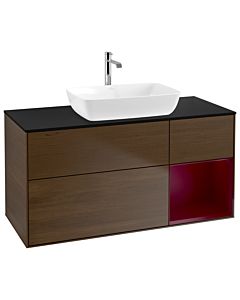 Villeroy und Boch Finion Waschtischunterschrank G832HBGN 120cm, Abdeckplatte black matt, Emotion, Regale Peony matt lacquer, Walnut veneer