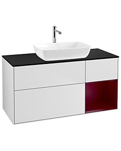 Villeroy und Boch Finion Waschtischunterschrank G832HBMT 120cm, Abdeckplatte black matt, Emotion, Regale Peony matt lacquer, White matt lacquer