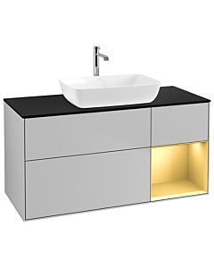 Villeroy und Boch Finion Waschtischunterschrank G832HFGJ 120cm, Abdeckplatte black matt, Emotion, Regale Gold matt lacquer, Light grey matt