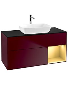 Villeroy und Boch Finion Waschtischunterschrank G832HFHB 120cm, Abdeckplatte black matt, Emotion, Regale Gold matt lacquer, Peony Matt